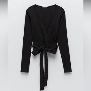 Zara long sleeve knit tie front top